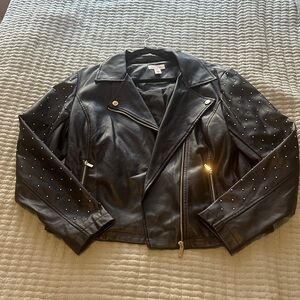 Calvin Klein Gold Studded Vegan Leather Jacket